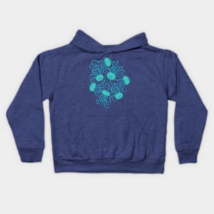 JELLIES Gently Swimming Jellyfish Coastal Ocean Undersea Aquarium Sea Creatures in 1970s Retro Turquoise on Blue - UnBlink Studio by Jackie Tahara Kids Hoodie